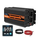 EDECOA Wechselrichter 2000w 12v 230v Spannungswandler mit Neuer Fernbedienung 2X USB und Bildschirm LCD für Sonnenkollektor KFZ Wohnmobi