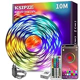 KSIPZE Led Strip 10m， RGB LED Streifen mit Fernbedienung Bluetooth App, Dimmbar Farbwechsel led Lichterkette Lichtband Musik Sync, Selbstklebend Leds Kette Leiste band Beleuchtung für Zimmer Partei