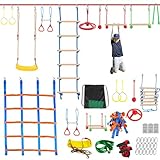 Ninja Warrior Hindernisparcours für Kinder - 15m×2 Ninja Slackline und 10 langlebige Hindernisse