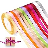 Polyester Satinband 12 Farben, 10 mm x 22 m Geschenkband Set, Satinband Bänder zum Basteln für Hochzeit Geschenkverpackung, Kunsthandwerk, Haarschleifen, Blumenstrauß, Dekoration