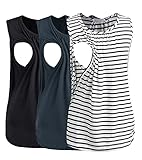 Smallshow 3er Pack Umstands-Still-Tanktops Ärmellos Stillen Tops Damen Stilloberteile,Black-Dark Grey-White Stripe,L