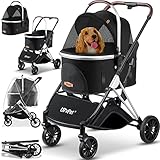 Lovpet® Hundewagen 3in1 Hundebuggy Hundebox Transporttasche 360° Große Räder Faltbar klappbar Haustiere Buggy mit Netzfenstern & Regenschutzabdeckung Jogger Katzenbuggy für kleine Hunde Katzen