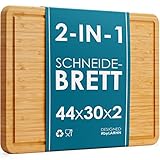 2-in-1 Schneidebrett Holz und Serviertablett aus Bamboo - Groß - 44 x 30 x 2 cm - Die Perfekte Holzbrett Küche zum Hacken und Servieren - von LARHN