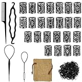 DECARETA 24 Stück Bartperle Wikinger Rune Bart Perlen 10*13mm Nordische Haarperlen Bartschmuck Flechten Runenperlen mit Clip und 400 Schwarze Gummibänder mit Beutel für Armband Halskette DIY Anhänger