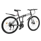 HauTour Klappbar Fahrräder 26 Zoll Fahrrad 21 Gang Mountainbike Höhenverstellbar Fahrrad Faltbar Fahrrad Aus Kohlenstoffstahl Männer und Frauen (Schwarz und Silber)