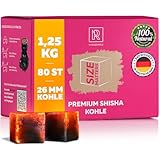 Shisha Kohle 1,25 KG 80 Würfel 26mm - 100% Organic Bio Naturkohle |ohne chemische Zusätze| Für Shisha & BBQ - Mit Kohle Grill und Shisha Zubehör wie HMD Smokebox & Kaminaufsatz Shishakohle Coal