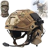 TRCTIC Fast Airsoft Helm mit Noise-Cancelling-Kopfhörer, Multicam Taktischer Helm Abdeckung und Sturmhauben Vollgesichts Maske, Outdoor Taktische Ausrüstung für Paintball Jagd CS Militär Spiel