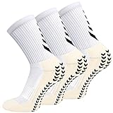 LUROON 3 Paar Fußballsocken rutschfeste Funktionsmaterial Sportsocken Baumwolle Tennis Socken mit Frotteesohle Trainingssocken Atmungsaktive Socken für Wandern Laufen Radfahren Unisex (Weiß)