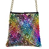 W WIDMANN MILANO Party Fashion 10018 - Tasche Wendepailletten Regenbogen/Gold, Retro, Accessoire, Karneval, Mottoparty