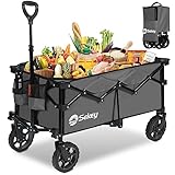 Sekey XL Bollerwagen Faltbar 135L 120KG, Faltbarer Bollerwagen Handwagen Geländereifen, Zusammenfaltbar aus 4 Richtungen, Verstellbarer Handgriff, XL-G 4014, Grau