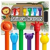 TinyGeeks 6 Tierförmige Wachsmalstifte - Ungiftige Wachsmalstifte für Kleinkinder - Auswaschbar - Perfekt für Kinder im Alter von 4-8 Jahren - Einfach zu Halten - Viel Spaß auf deiner kleinen Safari