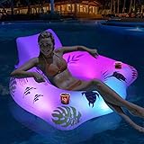 LanBlu Aufblasbarer Pool Luftmatratze Schwimmsessel mit Farbe Wechselnden Licht, Solarbetriebene Luftmatratze Wasser Pool Erwachsene Sofa mit 2 Becherhalter, Luftmatratze Pool für Erwachsene