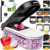 Gemüseschneider Mandoline Gemüsehobel - Gemüse Schneider Gurkenhobel Zwiebelschneider Kartoffelschneider Obstschneider - Reibe für Gemüse und Käse - Julienneschneider (10-in-1 Kompakt Weiß)