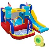 Outsunny Aufblasbare Hüpfburg mit Gebläse Wasserpark für Kinder aufblasbare Rutsche Indoor und Outdoor Kletterwand Trampolin mit Tragetasche für Kinder von 3 bis 8 Jahren 265 x 260 x 200 cm