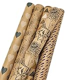 Geschenkpapier Set 5 Rollen je 2m x 70 cm Nature aus Recycling-Papier - Geburtstagspapier Kraftpapier Geschenkverpackung für Geburtstag Papier für Geschenke (Set3)