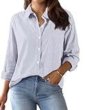 Xnova Bluse Damen Langarm Gestreifte, V Ausschnitt Button...