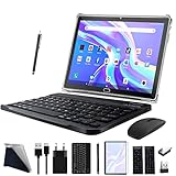 2024 Neueste Tablet 10 Zoll,3-in-1 Tablet Mit Tastatur Maus Stift,Android 13 4G LTE Tablets Mit 2 SIM 1 SD,64GB ROM 512GB TF-Octa-Core | 1080P FHD | 13MP | 6000mAh | Bluetooth | WLAN GPS Typ C-Schwarz