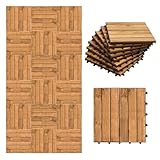 Vkechh Holzfliesen für Balkon und Terrasse， Akazienholz Klickfliesen 30x30 cm mit Drainage-System，6 Latten Fliese 11 Stück (1 m²)， wetterfester Outdoor Bodenbelag， leicht zu verlegen ohne Werkzeug