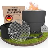 Heimfleiss® Rauchfreie Feuerschale Edelstahl Ø50cm | Feuerkorb mit Grillrost | Feuerschale Rauchfrei für Garten, Camping, Balkon & Terrasse | Rauchfreie Feuerstelle mit Grill | Feuertonne ohne Rauch