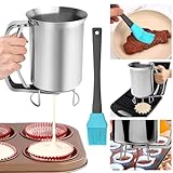 ADERTOS Teigspender Teigportionierer 800ml Pfannkuchenteigspender Edelstahl Portionierer Teig Kuchen Teigspender Pfannkuchen Manuell Teigdosierer Teig Spender für Muffins Cupcakes Zuhause
