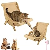 2026 New Cat Recliner Scraper Board, 2-in-1 Large Cat Recliner Scratch Board, Natürliche Massivholz Kratzpappe für Katzen Liegesessel mit Sisalpolster, Pet Sofa for All Cats, Multiple Sizes (M+L)