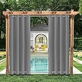 Qelus Outdoor Vorhang Wetterfest mit Ösen 132x213CM, Wasserdicht Winddicht Sichtschutz Sonnenschutz Vorhang für Terrasse Balkon Veranda Pergola Gartenlaube, Grau