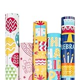 VEYLIN Geburtstagsgeschenkpapier, 5 Rollen Geschenkpapier Geeignet für Geburtstag, Party, Baby Shower, Festliche Dekorationen (43CM x 3M)