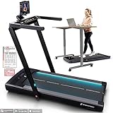 Sportstech sTread Fold Smartes Mini Laufband klappbar mit App Funktion - Fitness Treadmill bis 12 km/h & Walking Pad bis 6 km/h für Zuhause - 360° Tablet Holder Schwarz