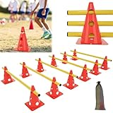 ACXIN 6er Sports Steckhürdenset 12 Kegel + 6 Stangen Agility Hürden Steckhürden Set, Koordinationstraining für Kinder Hunde Teamsport Fussball, Multifunktionskegel | Höhe: 32 cm | Stange: 100 cm