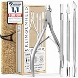 KLINGENHELD® Präzise Nagelhautzange inkl. Nagelhautschieber - Sehr leichtgängig & extra scharf - inkl. Reise-Etui aus Baumwolle 100% plastikfrei & nachhaltig - Nagelhautschere, Nagelhautschneider