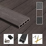 Montafox WPC Terrassendielen Dielen Komplettset Hohlkammerdiele Komplettbausatz Unterkonstruktion Clips, Größe (Fläche):12 m² 2.2m, Farbe:Dunkelbraun