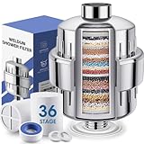 WELDUN 36-Stufen Duschfilter mit Vitamin C, Wasserfilter für hartes Wasser, tragbarer Reise-Wasserfilter mit 1 austauschbaren Patrone, Duschkopf-Filter zur Entfernung von Fluorid