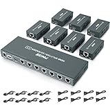 1080p 1x7 7 Port HDMI Extender Splitter über CAT6/CAT6a/CAT7 Ethernet-Kabel mit HDMI-Loop Out & bidirektionaler IR-Fernbedienung & EDID-Management (1 in 7 Out) – bis zu 50 m bei 1080p 60 Hz