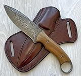 CraftTal Handgeschmiedet Jagdmesser, 12 cm Klinge aus ECHT Damaststahl, Griff aus Rosenholz 25 cm Gesamtlänge hochwertige ECHT Lederscheide Geschenk für Jäger. Geschenk für ihn