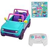 HOT Wheels Barbie Ferngesteuerter SUV mit Aufklebern, kann 2 Barbie-Puppen Plus Zubehör aufnehmen, individuelle Gestaltung durch aufklebbare Sticker, HTP53