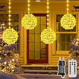 Ollny Lichterkette Außen Hängend Kugel 20cm, 4er-Set, 8 Modi, 184 LED für Urlaubsdekoration, mit Fernbedienung Timer, Globe Weihnachtsbeleuchtung für Garten, Hochzeit, Weihnachtsdeko Warmweiß