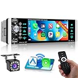 Hikity Wireless Apple Carplay Autoradio 1 Din Drahtloses Android Auto mit 5 Zoll Auto Radio Touch Display mit Bluetooth Freisprecheinrichtung FM AM RDS USB AUX Rückfahrkamera Mikrofon