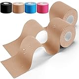 HONYAO® Kinesiotapes 2 Rollen, Kinesiologie Tape (5m×5cm), Physio Tape für Schulter, Rücken, Knie, Ellenbogen und Nacken, Tape Sport, Hautfreundlich, Elastisch & Wasserfest - Hautfarben