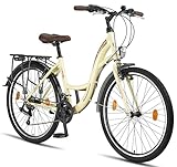 Licorne Bike Stella Premium City Bike in 24,26 und 28 Zoll - Fahrrad für Mädchen, Jungen, Herren und Damen - 21 Gang-Schaltung - Hollandfahrrad Citybike (Beige, 26.00)