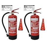 Brandengel® 2X 6kg ABC Pulver Feuerlöscher Brandklasse ABC EN3 Manometer, Messingarmatur + Sicherheitsventil mit Kunststoffstandfuß mit Wandhalter (Mit Prüfnachweis u. Jahresmarke) Haushalt Büro