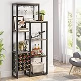 Tribesigns Weinregal, freistehend, 5-stöckig, Weinbäckerregal mit Glashalter und Weinaufbewahrung, industrielles Weinregal, Weinbar, Schrank für Bar, Küche, Esszimmer (Rustic Grey)