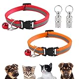 Katzenhalsband,Adressanhänger Hund Katzen,Halsband Verstellbar,Katzenhalsband Reflektierend,katzenhalsband mit Glöckchen und Sicherheitsverschluss,Haustier ID Tags(Rot, Orange)