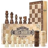 Peradix 2 in 1 Schach und Dame Spiel aus Holz - 38x38CM Klappbar Schachbrett Magnetisch Handgefertigt Schach mit groß Schachfiguren Spielzeug und Geschenk für Kinder