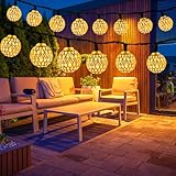 7M Led Lichterkette Marokkanische Solar,50 LED Kugeln Warmweiß,IP65 Wasserdicht mit 8 Modi,Orientalische Gartenbeleuchtung Außen für Balkon Terrasse Hochzeit Bäume Party Innen Außen