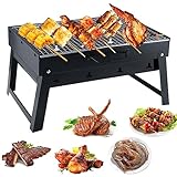 Holzkohlegrills Tragbarer, 35 x 27 x 20cm Abnehmbare BBQ Grills, Klappgrill Holzkohlegrill, Tischgrill Campinggrill Picknickgrill für Outdoor Camping, Reisen, Freien, Garten, Party (S)