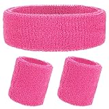 Yolev 3 Stück Schweißband Set Rosa Sport Stirnband Armband Herren und Damen Schweiß Absorbierendes Zubehör