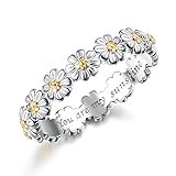 Adramata Ring Silber 925 Damen Silber Gänseblümchen Ring Statement Ringe You Are My Sunshine Blumenring Zierlicher Bandring Minimalistischer Fingerring Daumen Ringe Silber Ringe für Frauen Mädchen