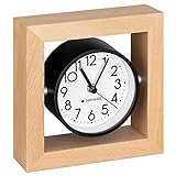 Navaris Analog Holz Tischuhr Quadrat Design - 13,2 x 13,2 x 4,3cm - analoge Uhr ohne Ticken weißes Ziffernblatt - Vintage Zeiger Holzuhr Hellbraun
