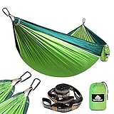 NATUREFUN Ultraleichte Reise Camping Hängematte | 300kg Tragkraft (275 x 140 cm) Atmungsaktiv, Schnelltrocknendes Fallschirm Nylon | 2 x Premium Karabiner,2 x Schlingen| Drinnen Draußen Garten