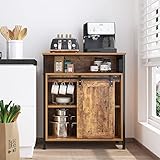 SogesHome Buffets Sideschrank Küchenschrank mit Schiebetür Sideboard mit 3 offenen Fächern für Aufbewahrung für Küchen Wohnzimmer Vintagebraun 70 x 30 x 80 cm